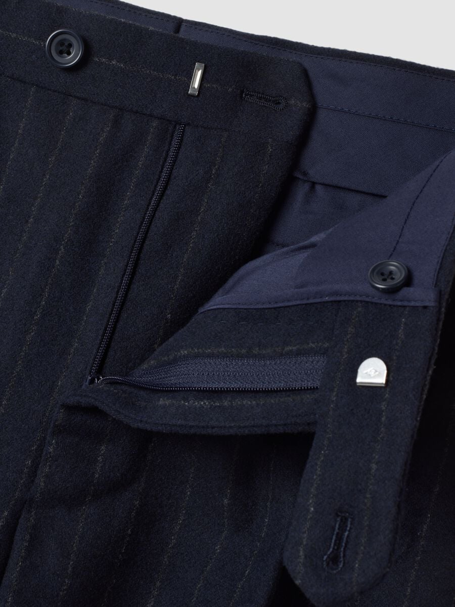 Navy blue pinstripe wool-blend regular-fit trousers_1