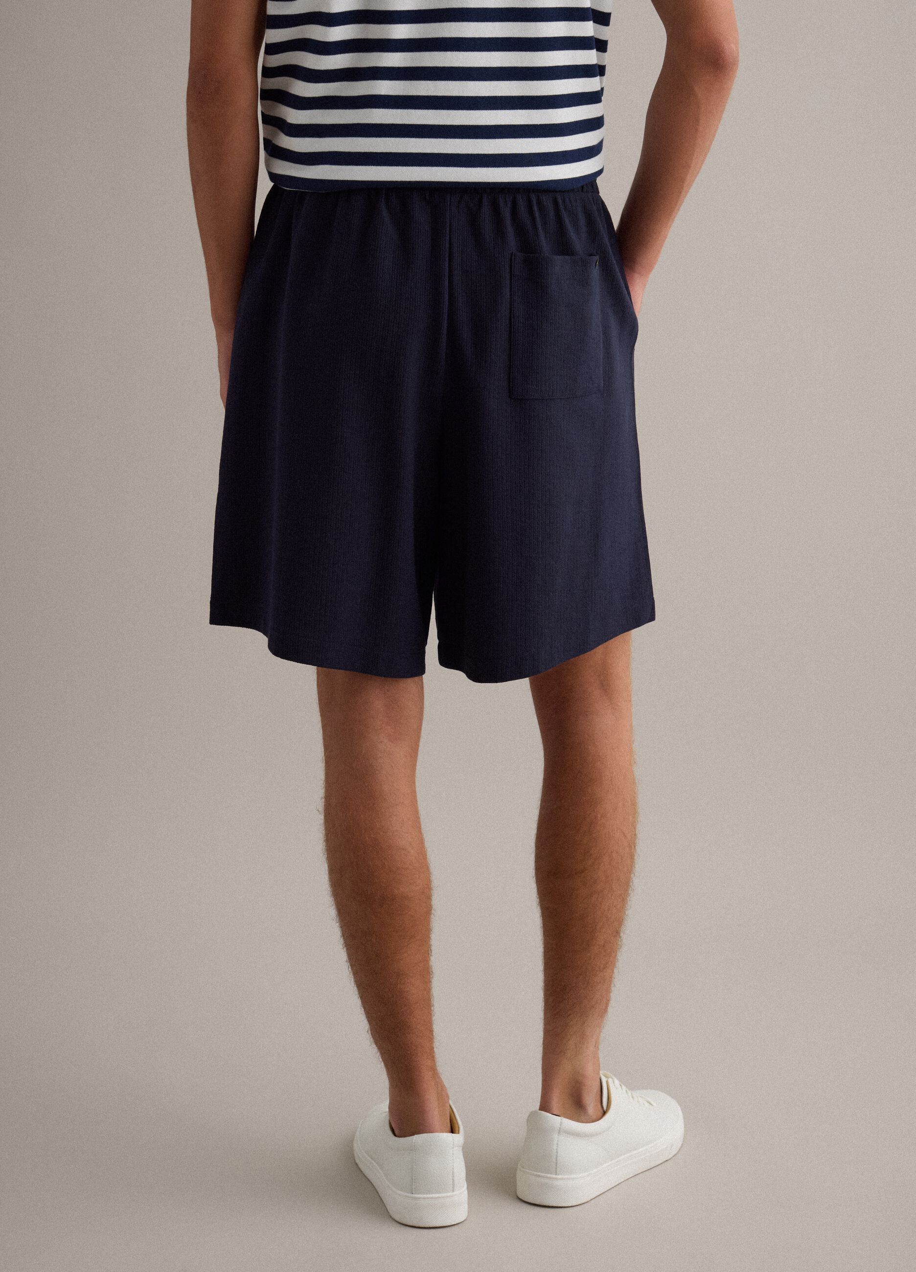 Blue cotton-blend relaxed-fit jogger shorts with drawstring