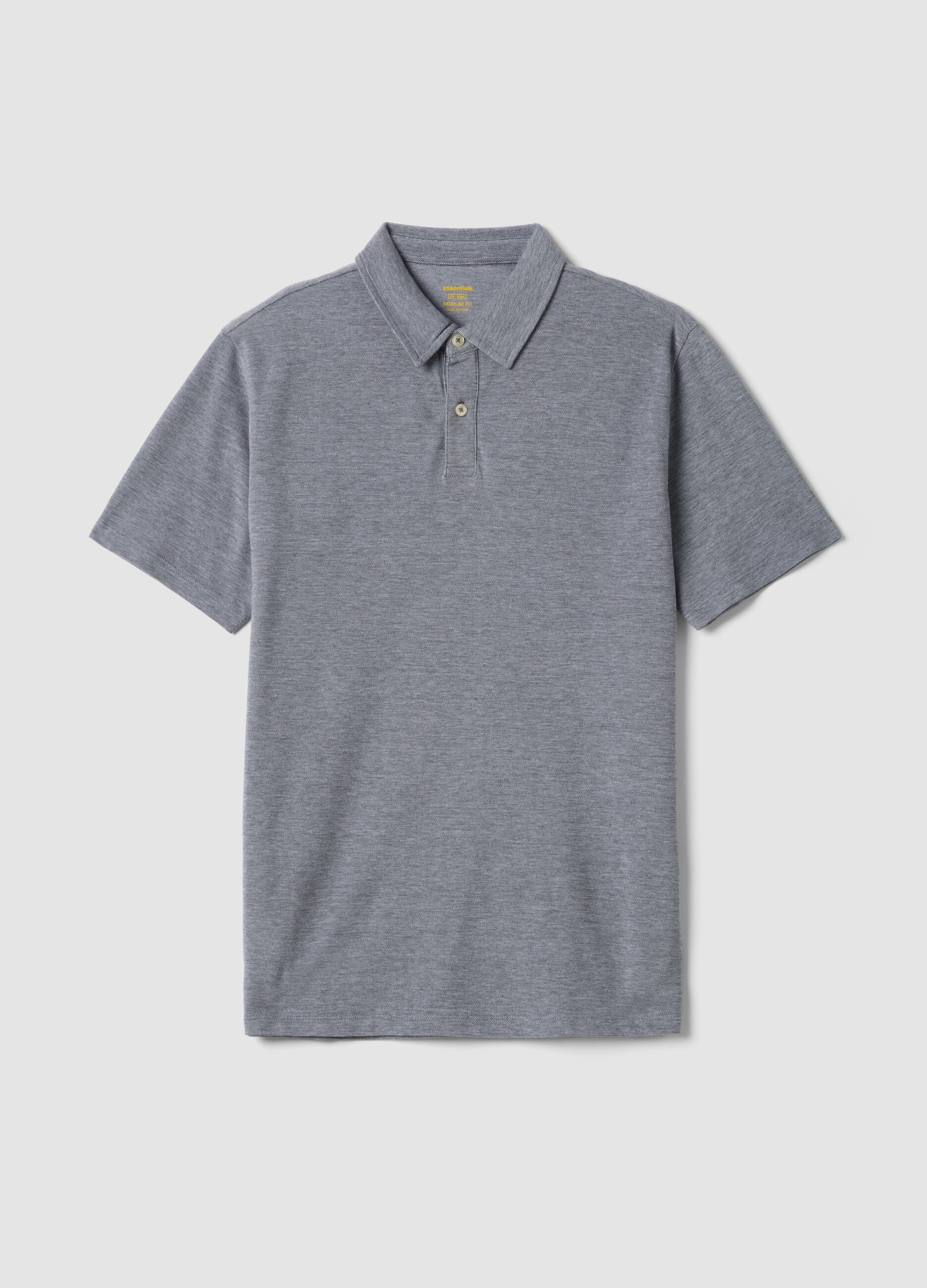 Grey short-sleeved polo shirt in pure cotton