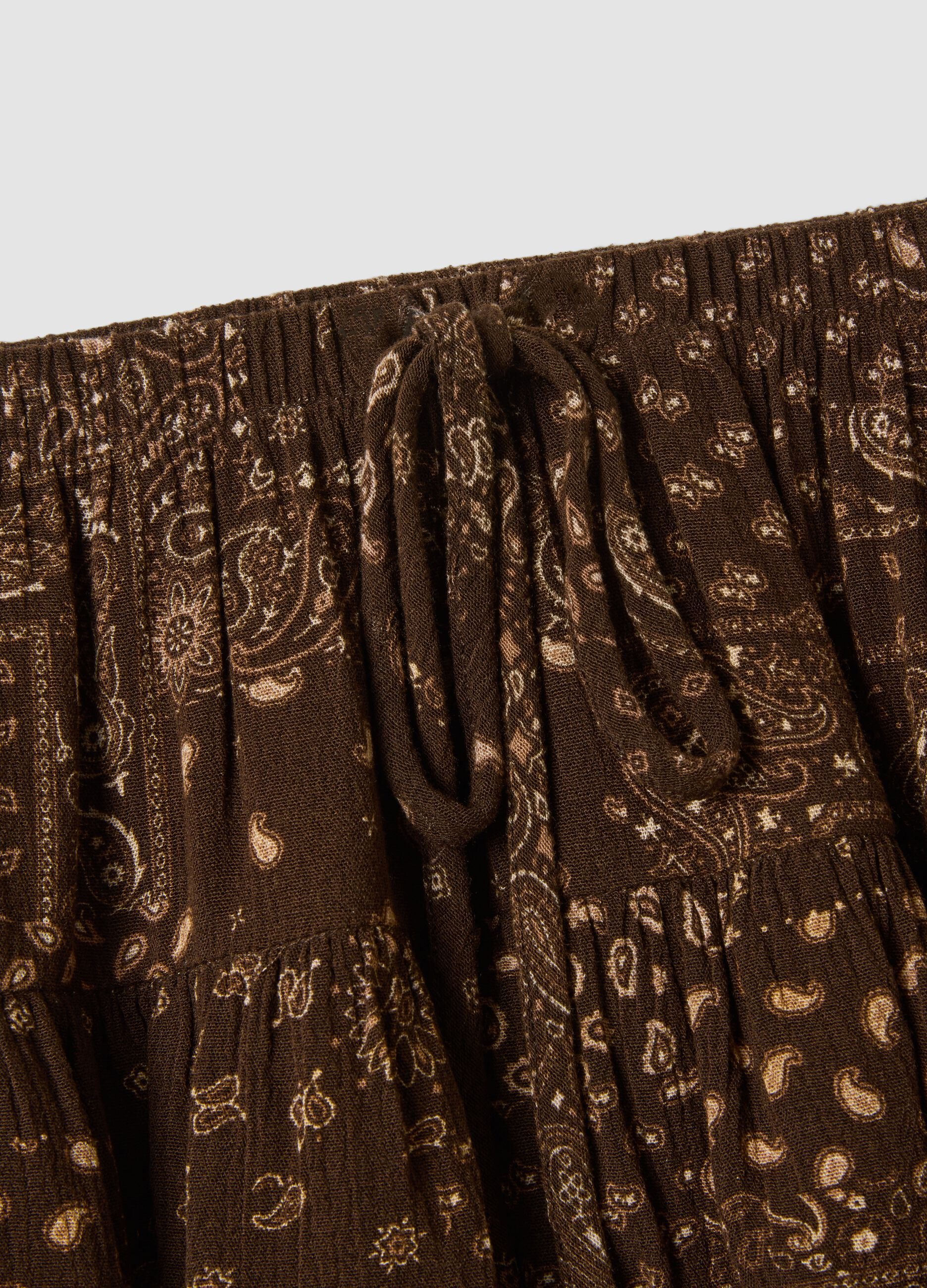 Mini gonna marrone in pura viscosa con balze