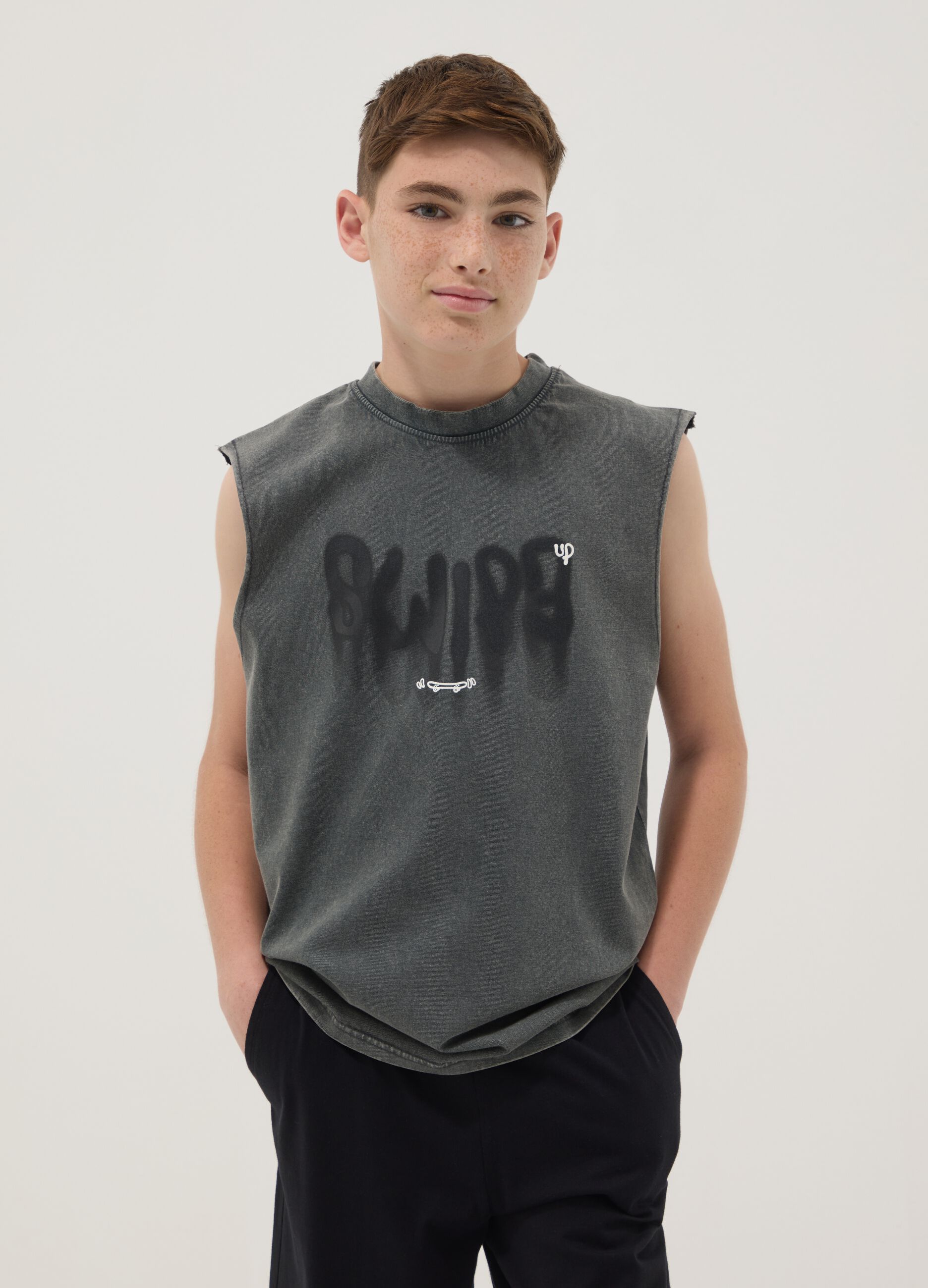 Black oversized pure cotton vest top