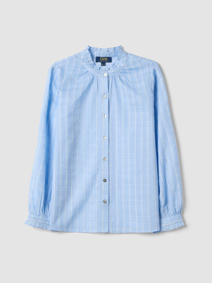 Blue pure cotton shirt with plaid regular fit_4