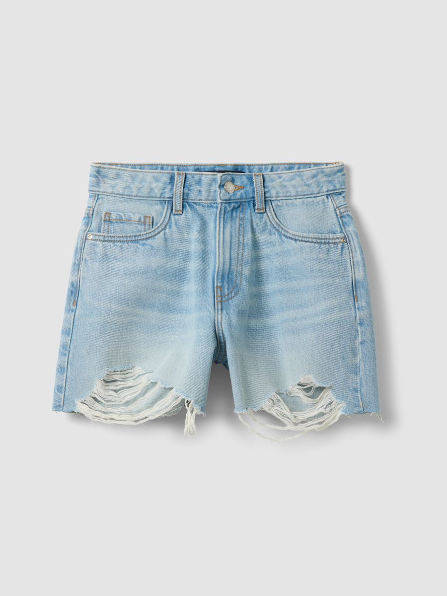 Hellblaue Denim-Shorts aus reiner Baumwolle_0