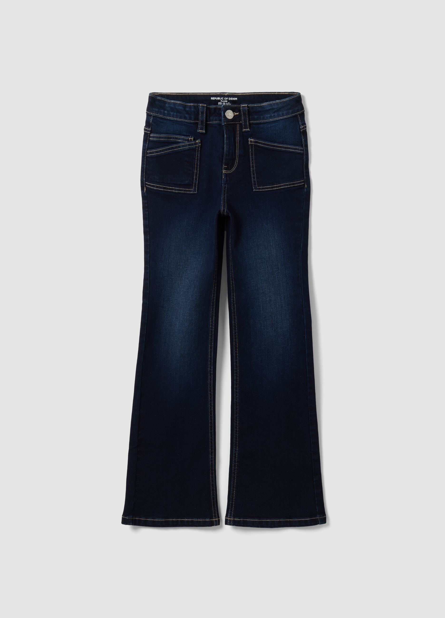 Girls&rsquo; blue flared stretch-cotton jeans