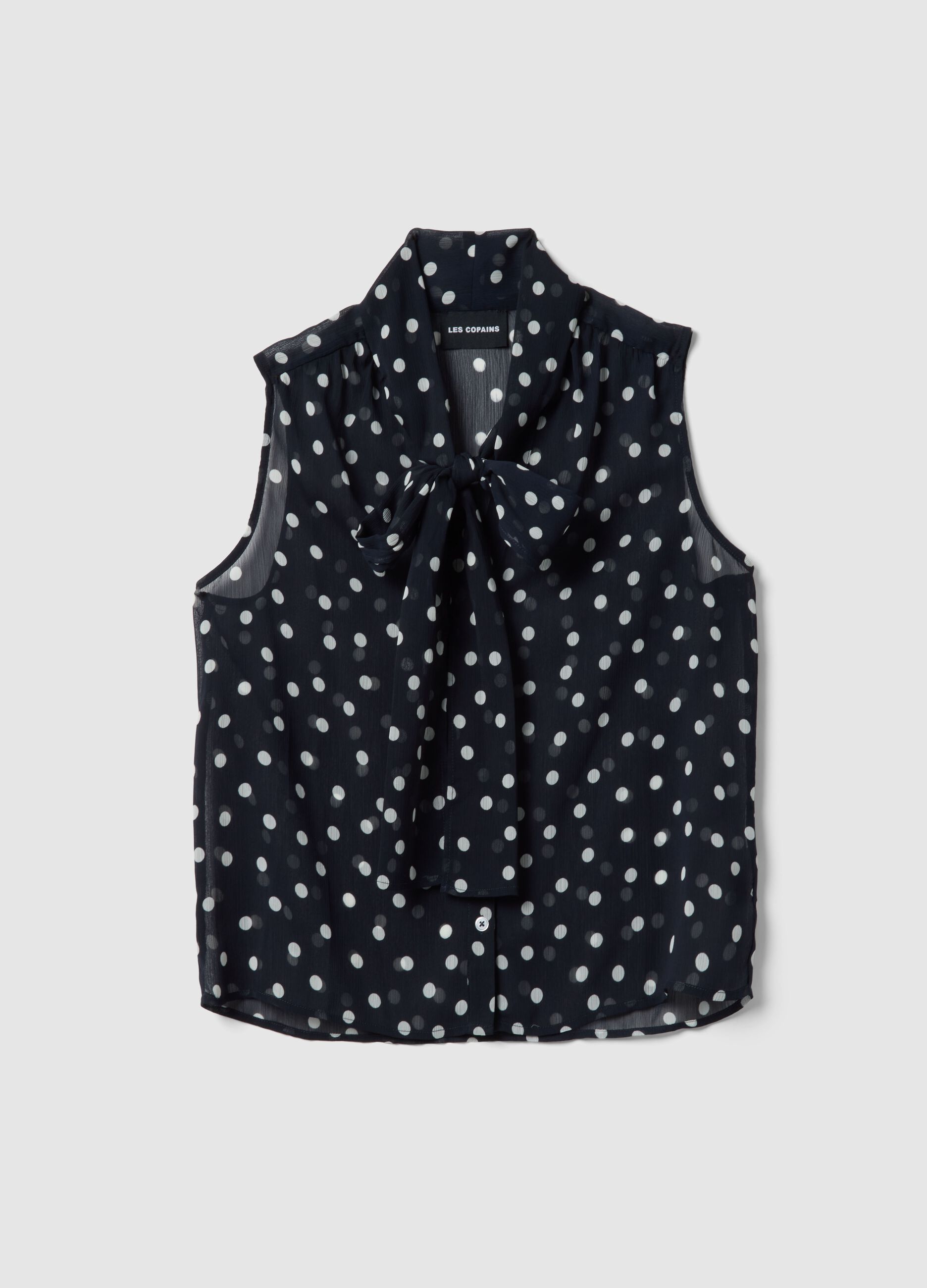 Sleeveless multicolour polka dot blouse with fancy collar, regular fit