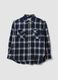 Camicia blu a quadri in flanella di puro cotone regular fit_0
