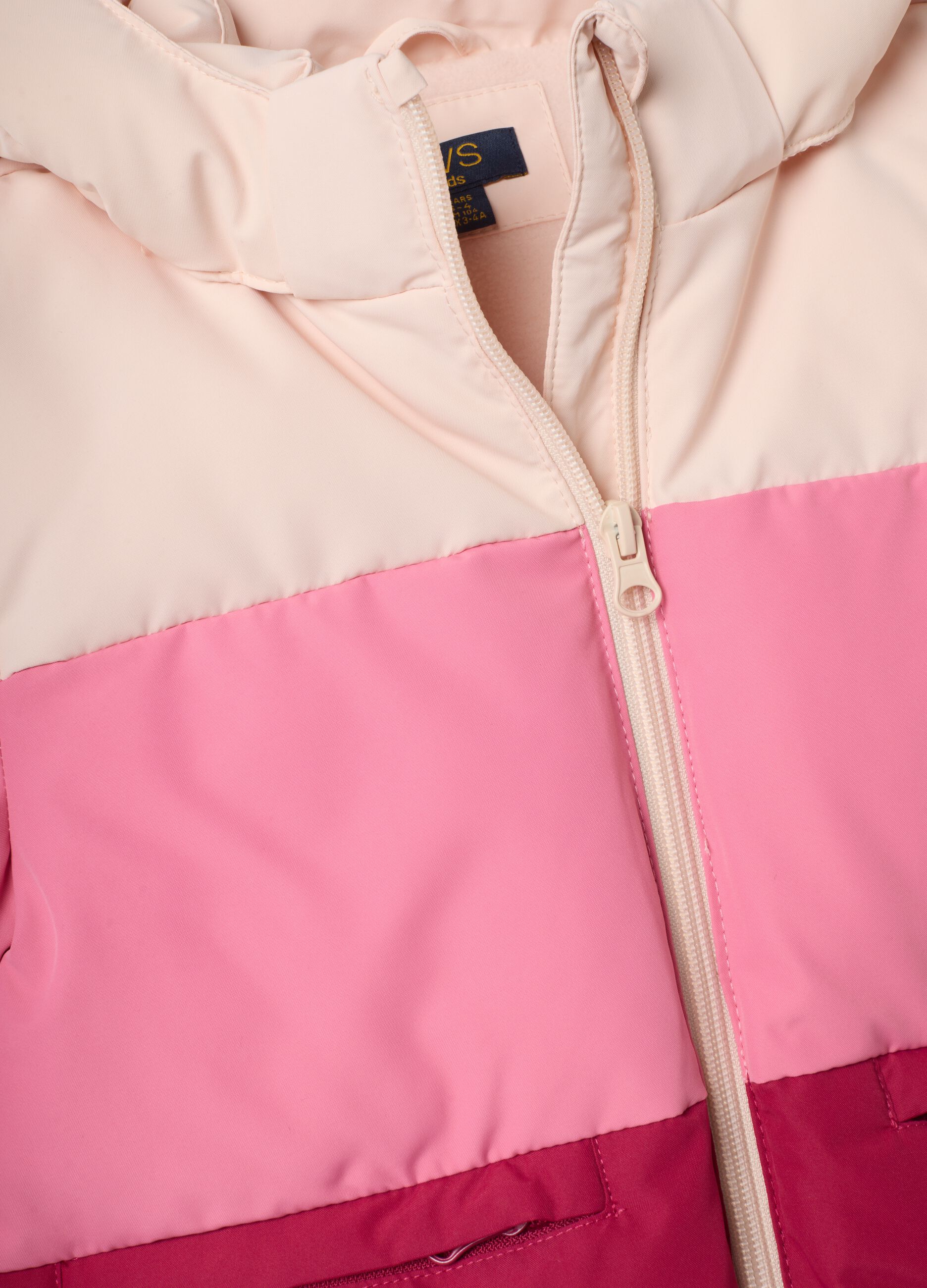Colour-block padded puffer jacket with removable hood