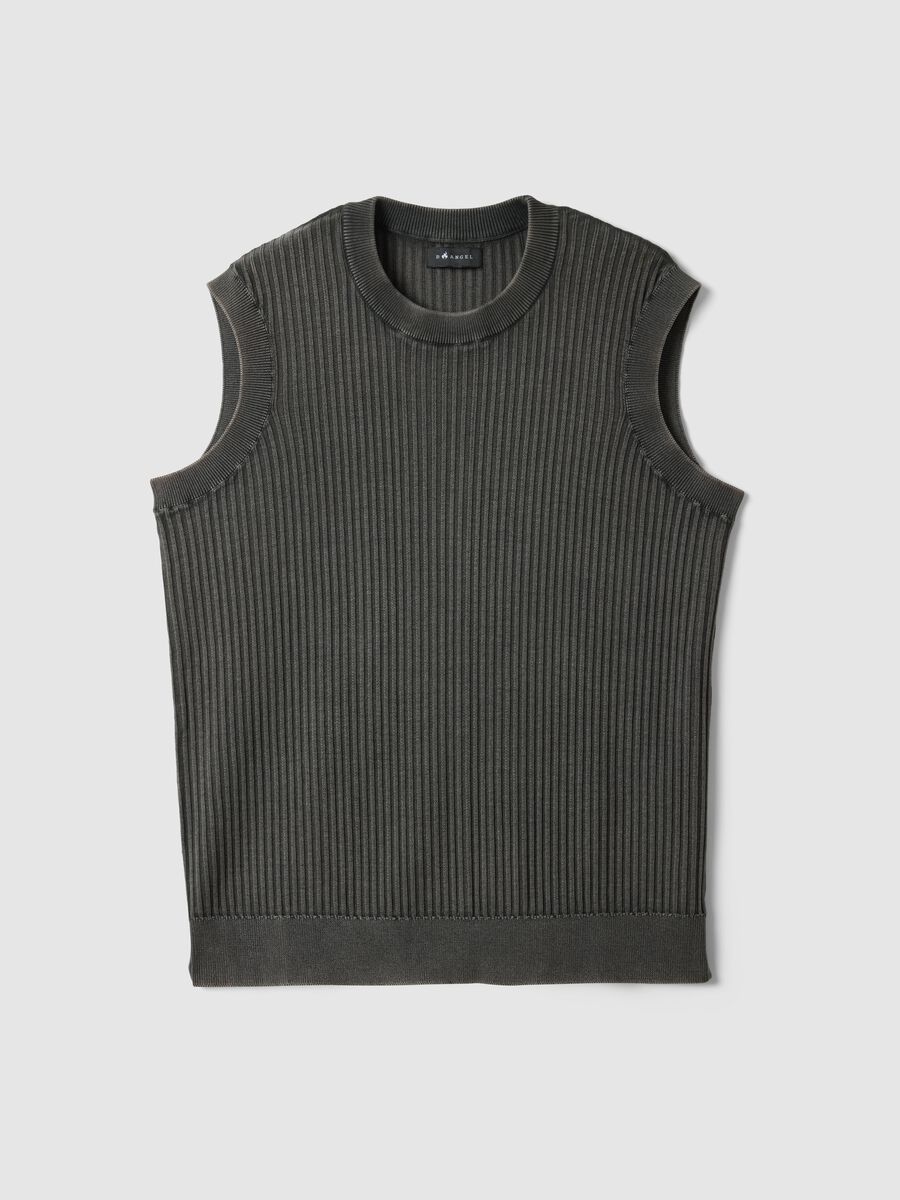 Oversize fit grey ribbed pure cotton vest_4