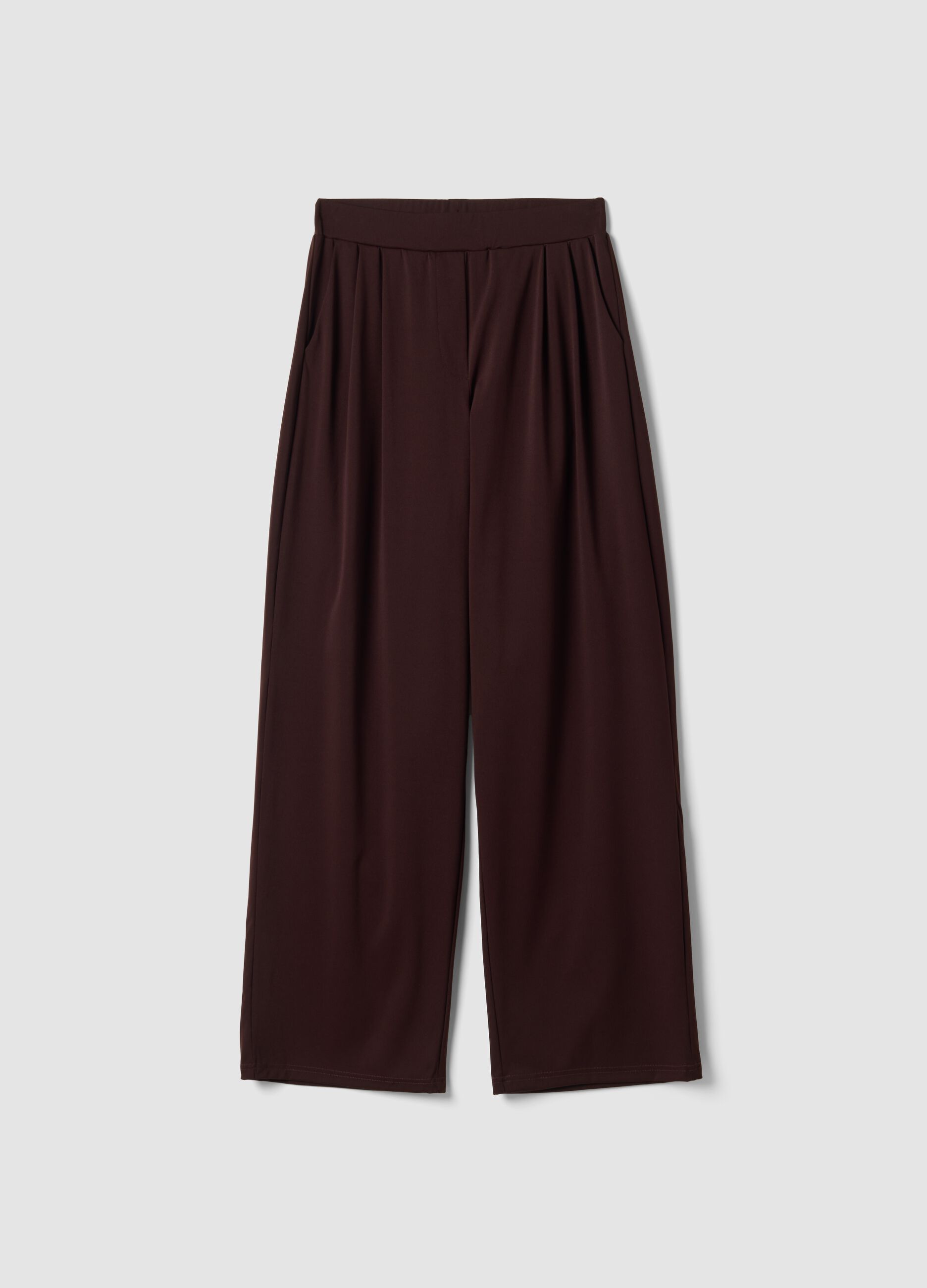 Brown wide-leg stretch-fabric trousers
