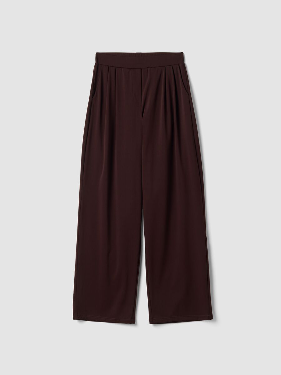 Brown wide-leg stretch-fabric trousers_4