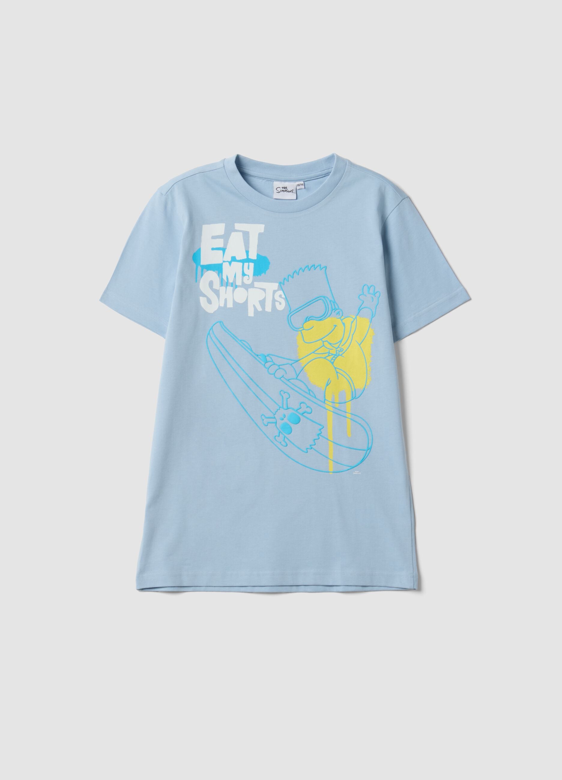 Hellblaues Jungen‑T‑Shirt aus reiner Baumwolle mit Simpsons‑Print