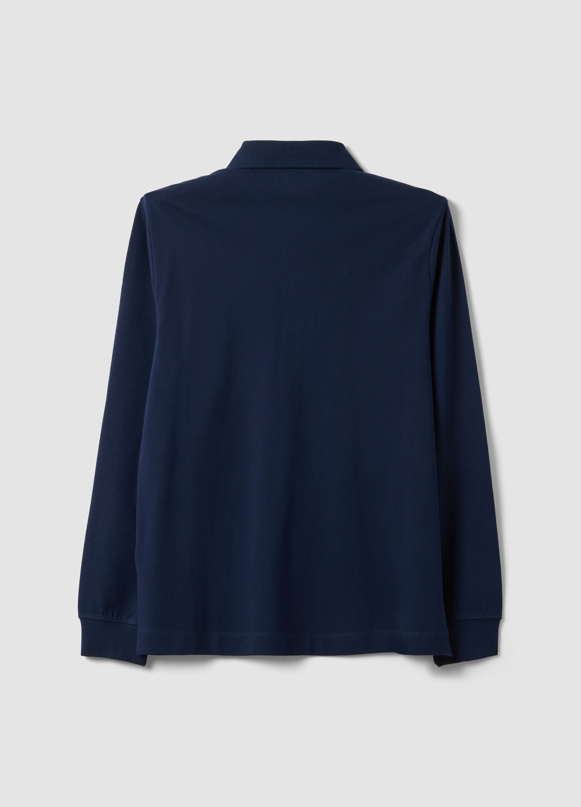 Navy stretch-cotton long-sleeve polo shirt, regular fit