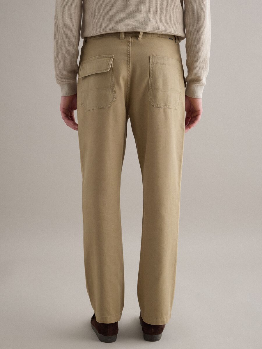 Beige Baumwoll-Leinen-Hose mit Regular Fit_2