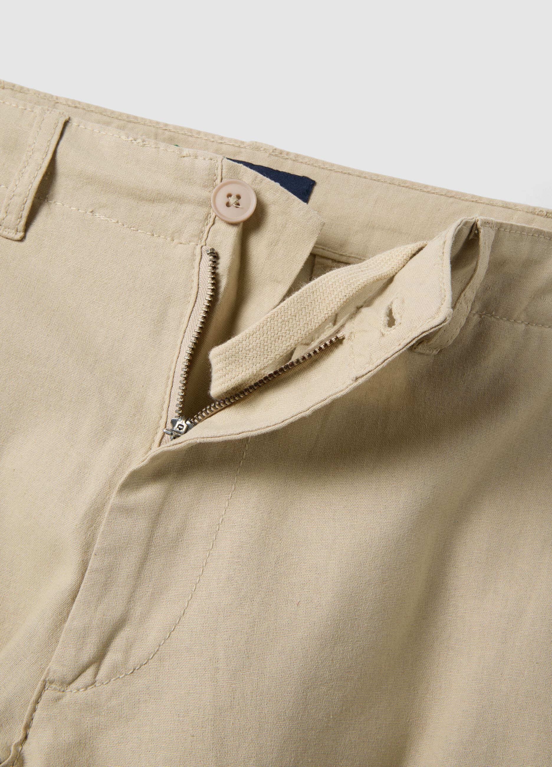 Beige Cargo-Hose in Leinen-Baumwollmix, Regular Fit