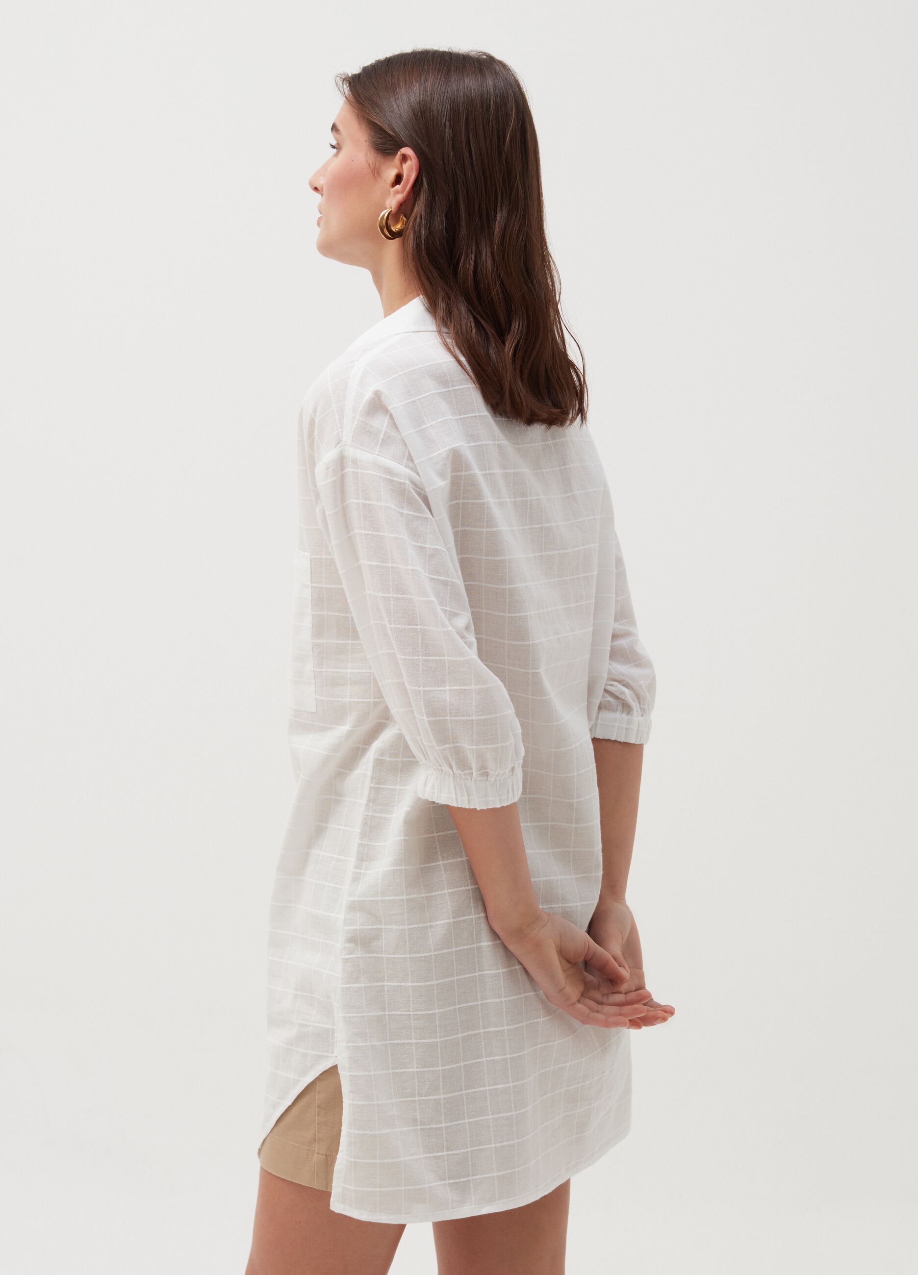 Beach cover-up shirt in cotton with check weave