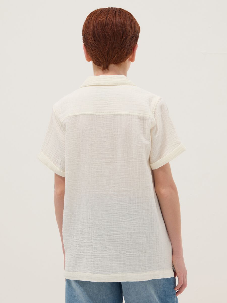 Boys&rsquo; white pure cotton shirt with crinkled texture_1