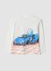 T-shirt bianca in cotone organico elasticizzato con stampa macchina_0