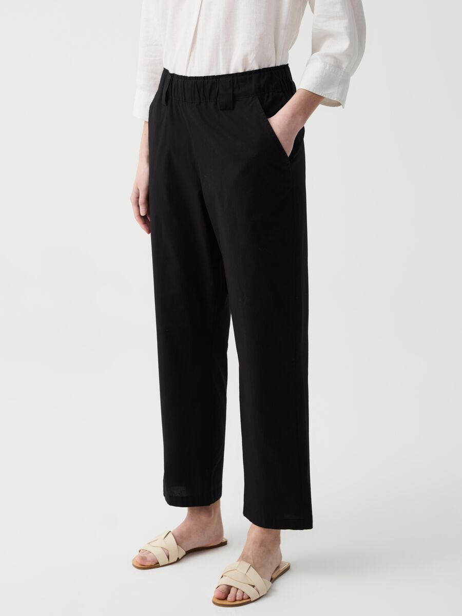 Wide-leg cropped trousers in stretch cotton_1
