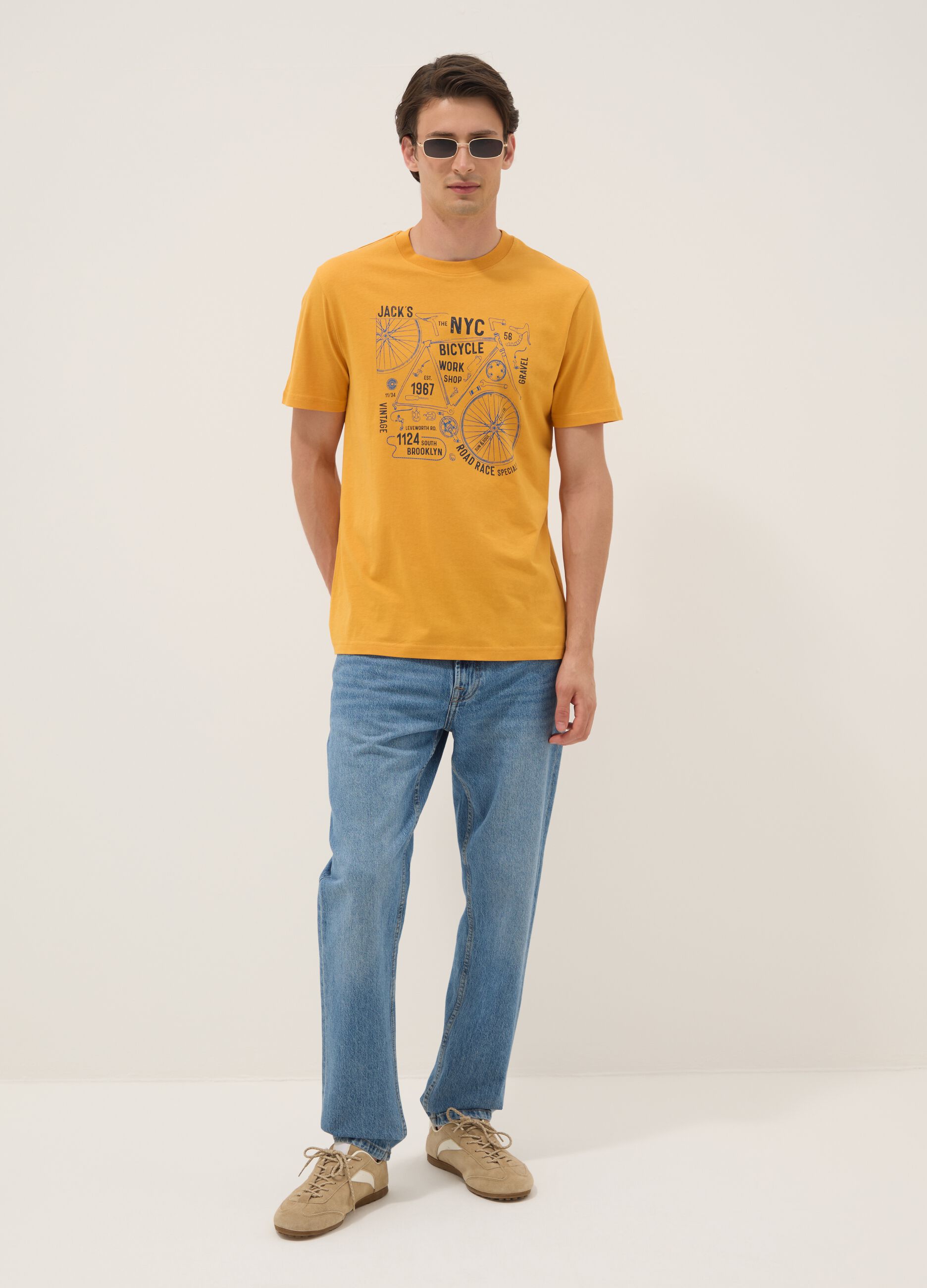 Oranges T-Shirt aus reiner Baumwolle mit Frontprint, Regular Fit