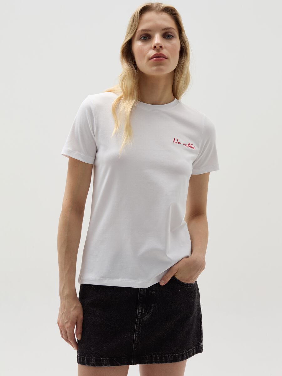 Stretch cotton T-shirt with embroidery_1