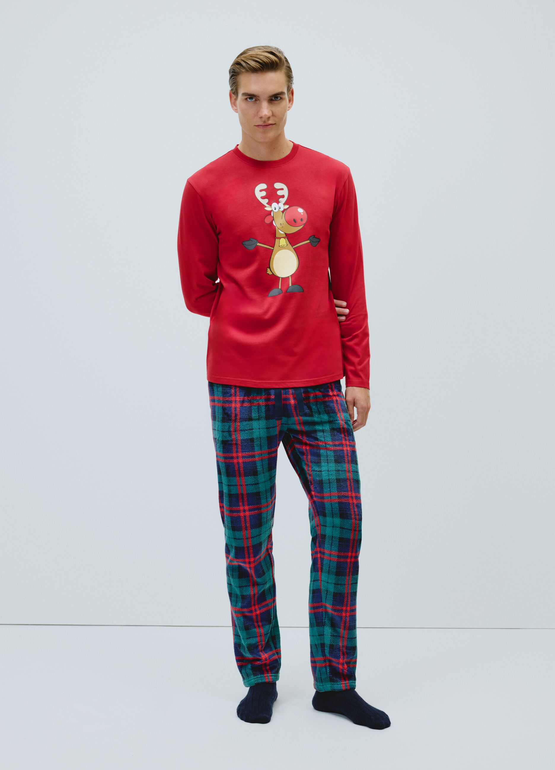 Red pure cotton regular fit Christmas pyjama top