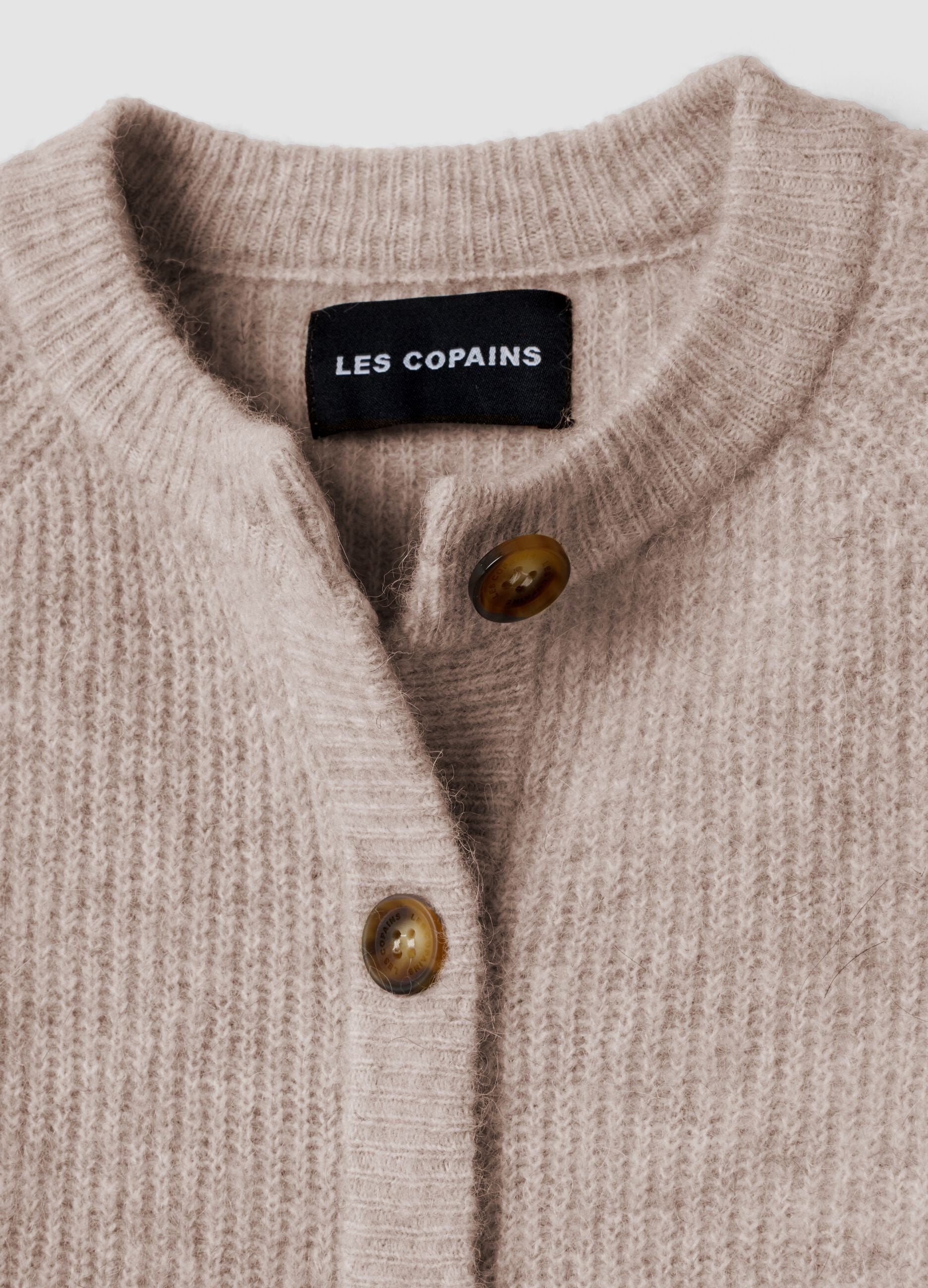 Beiger Rundhals-Cardigan aus elastischer Wolle und Alpaka, Regular Fit