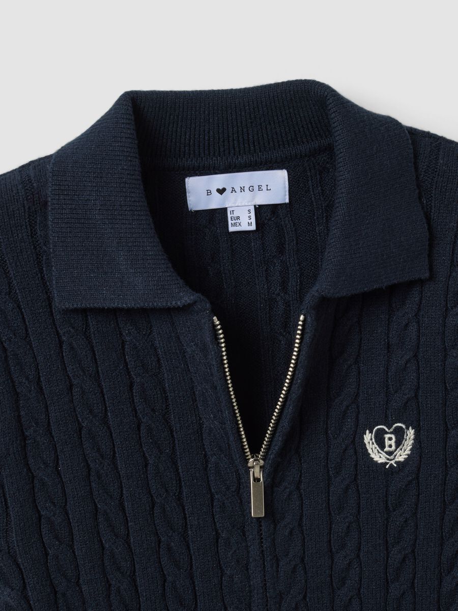 Navy viscose-blend fitted cardigan with polo collar_1