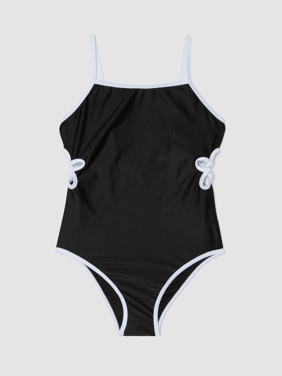 Black stretch one-piece swimsuit with contrasting trim_0