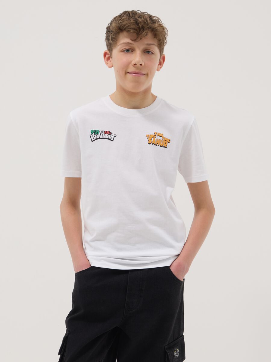 Jungen T-Shirt aus wei&szlig;er Baumwolle, Regular Fit mit Druck_0