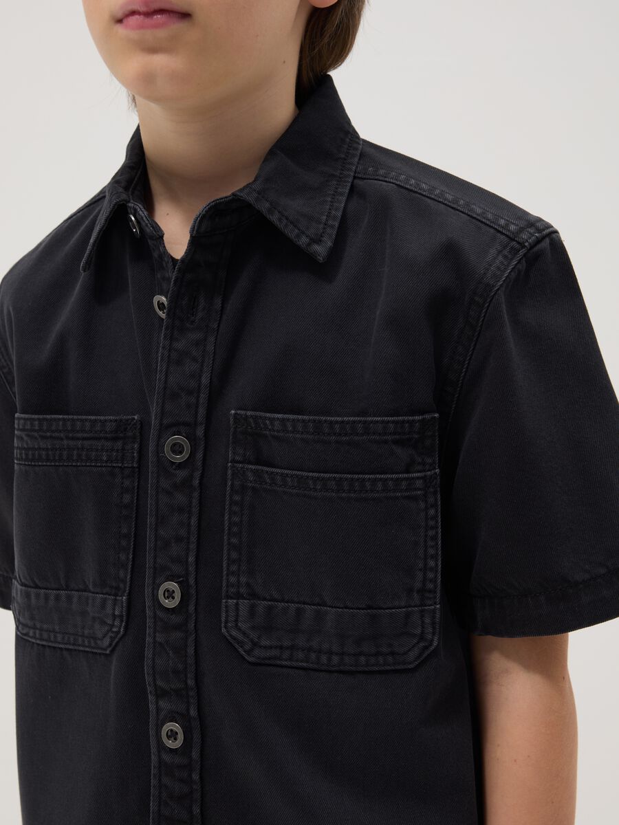 Black Short Sleeve Shirt in Pure Cotton_1