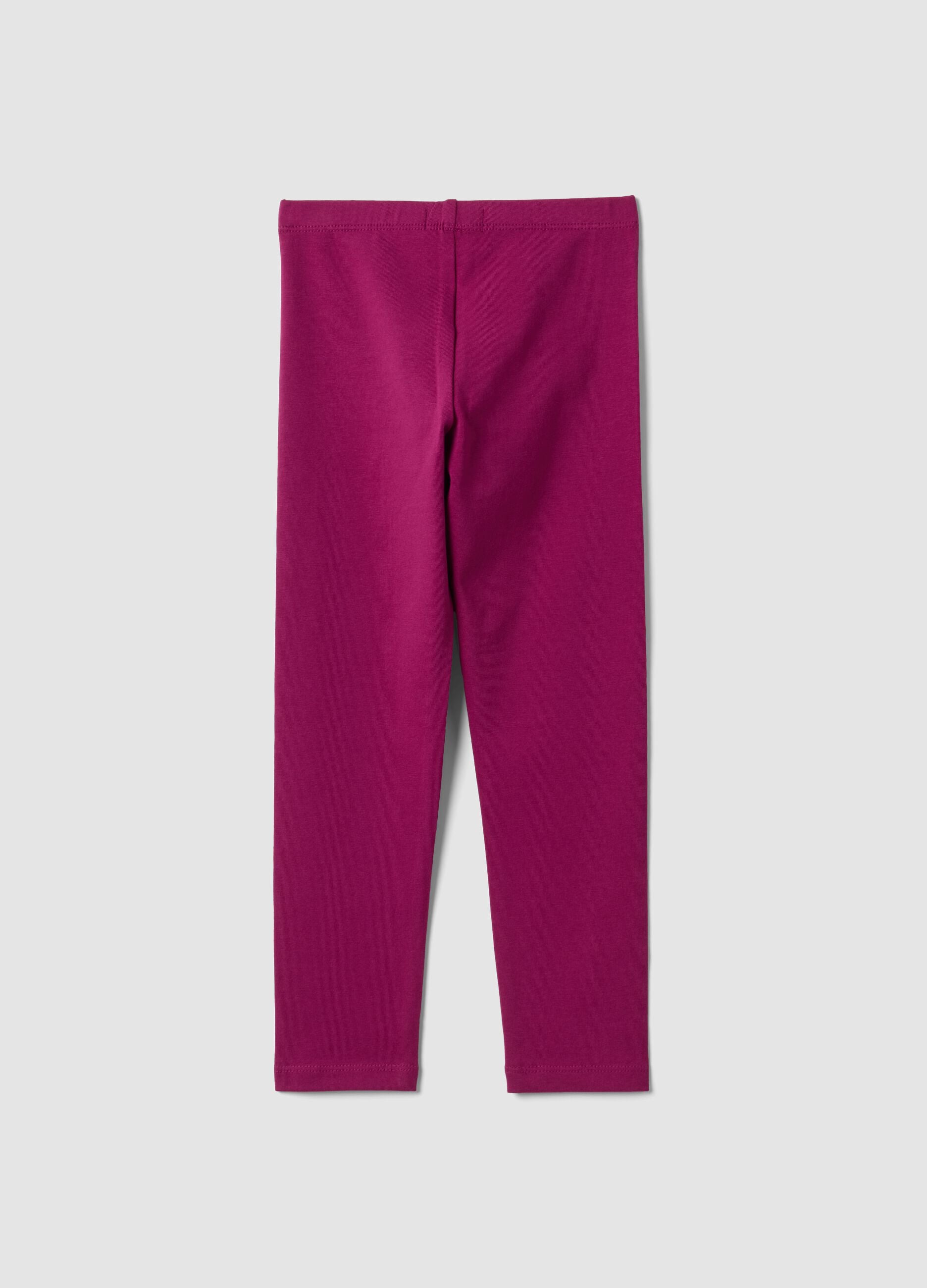 Purple and black stretch organic cotton leggings with star for girls