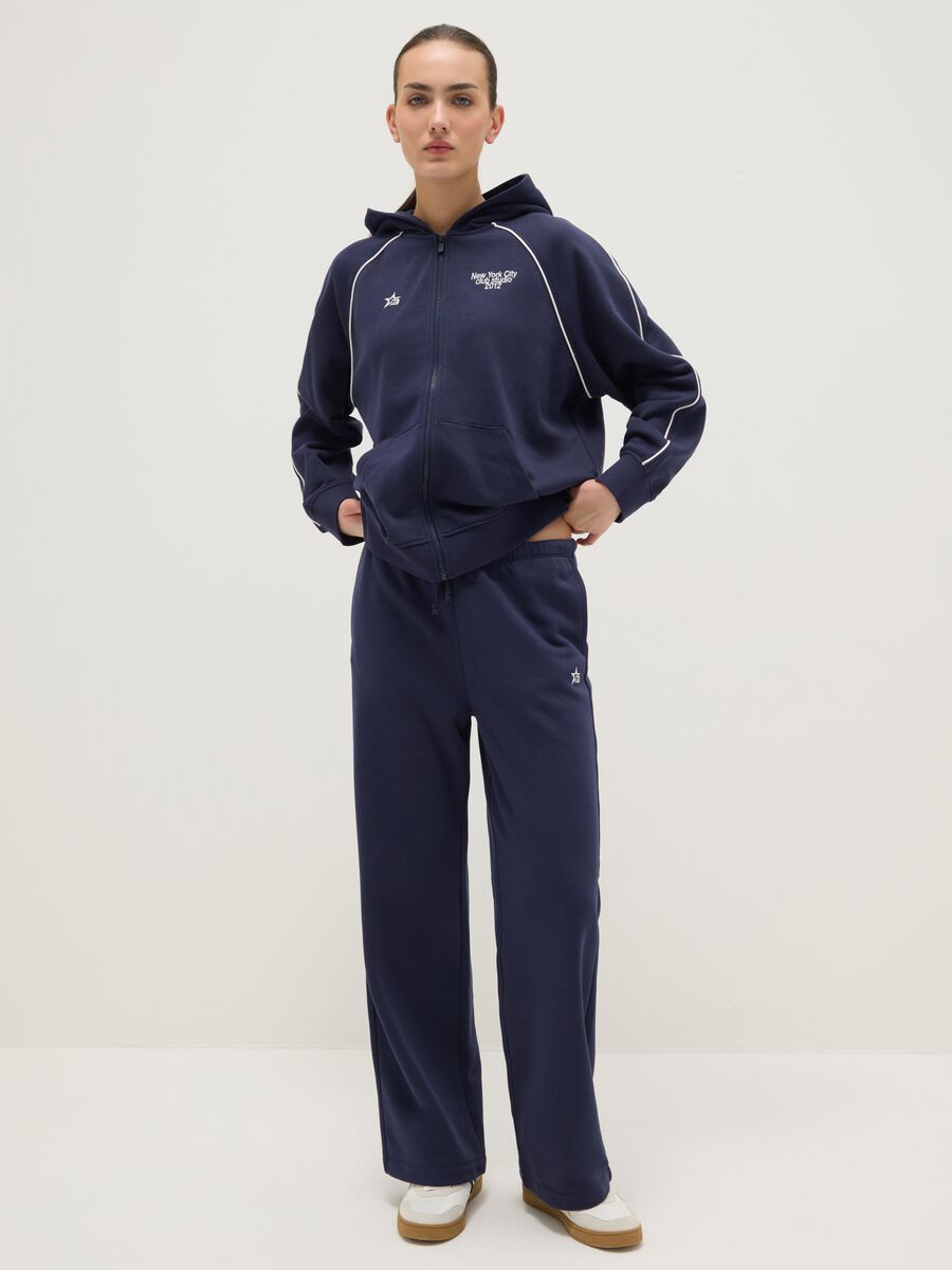 Blue hoodie with zip in cotton blend relaxed fit_1