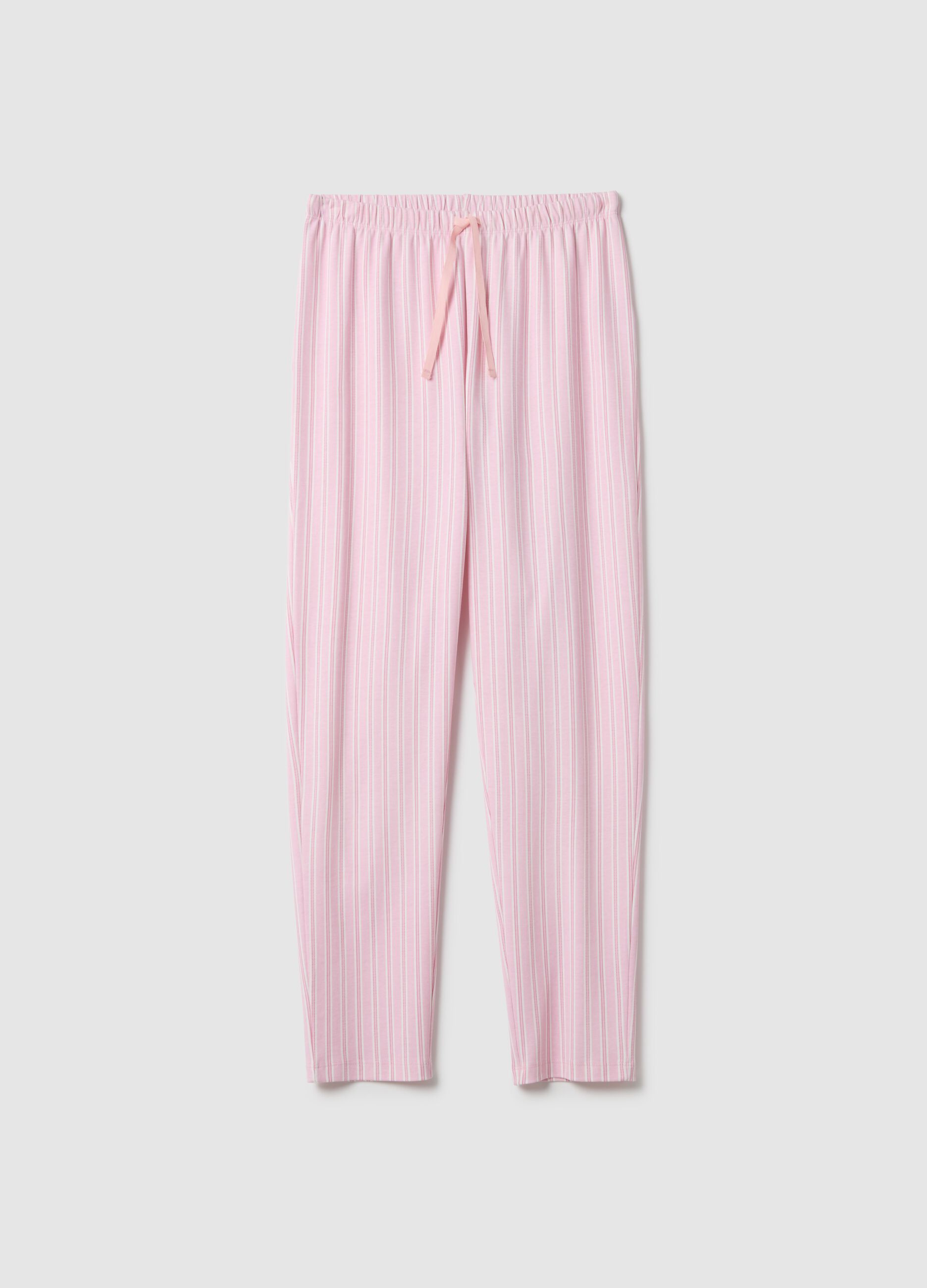 Regular fit pink striped pure cotton pyjama trousers