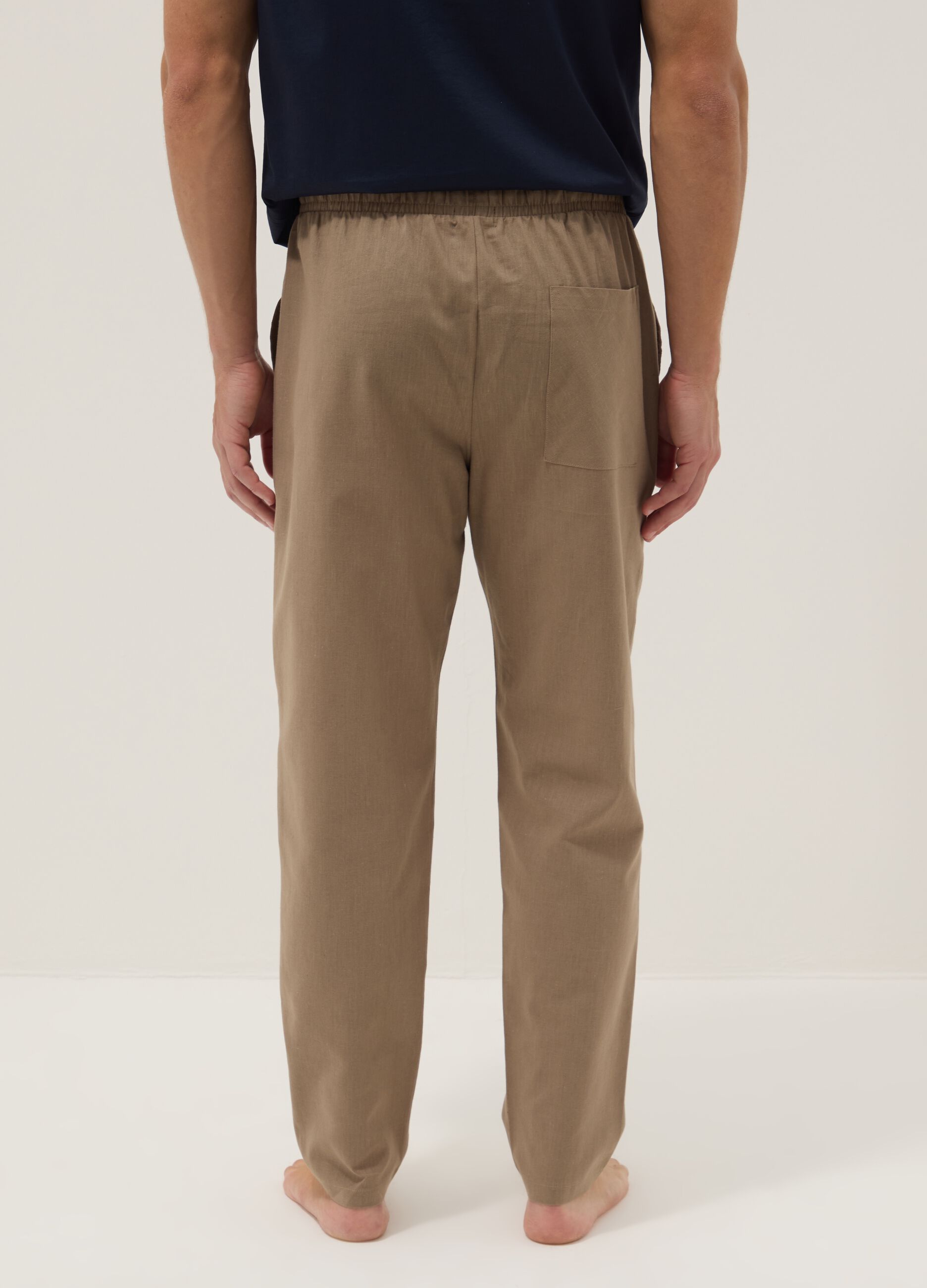 Beige Pyjamahose aus Baumwoll-Leinen-Mix, Relaxed Fit