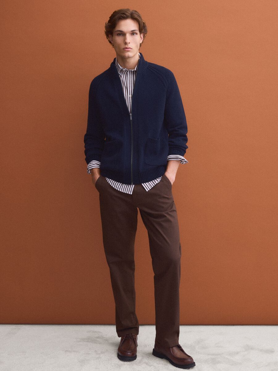 Blue cotton-blend cardigan with collar_1