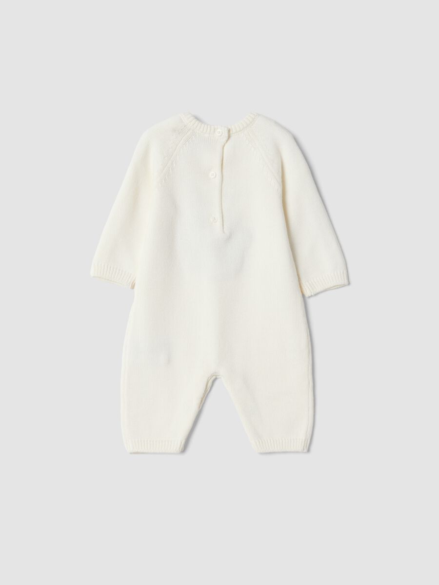 White 100% organic cotton baby sleepsuit with animal print_1