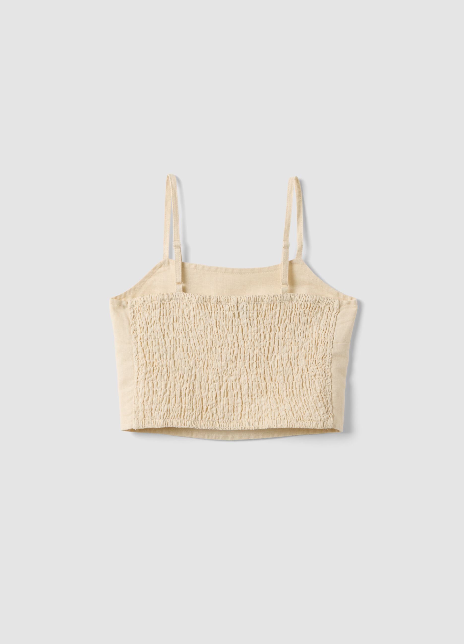 Haut court beige en m&eacute;lange de lin et coton pour fille coupe slim