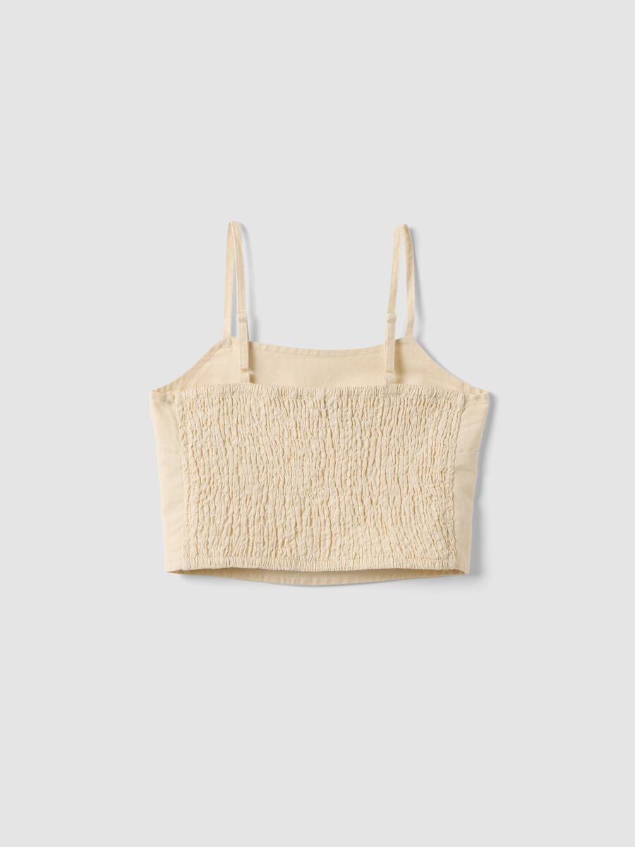 Girls' slim fit beige short top in linen and cotton blend_4
