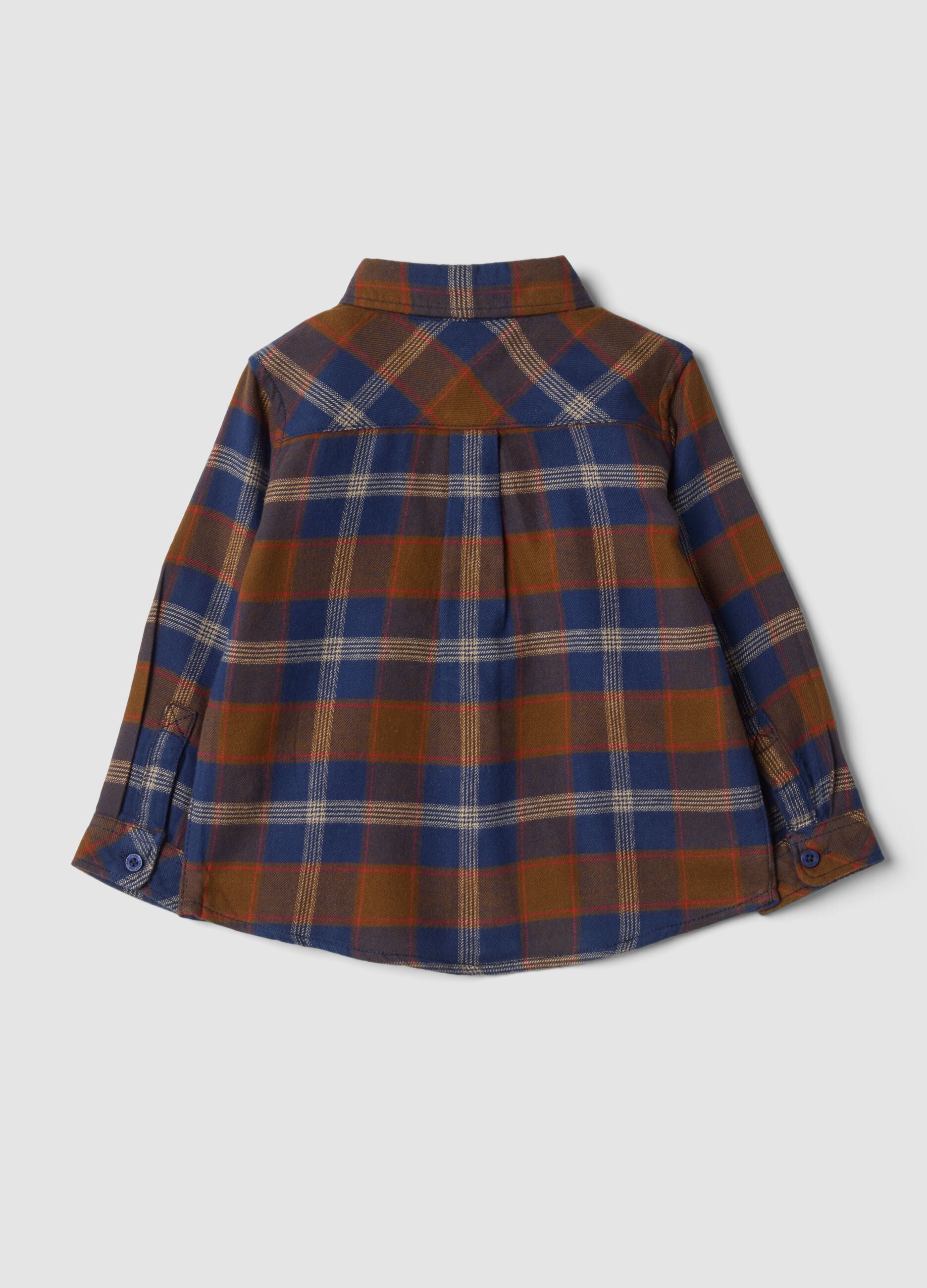 Blaue karierte Hemdbluse aus reiner Baumwolle