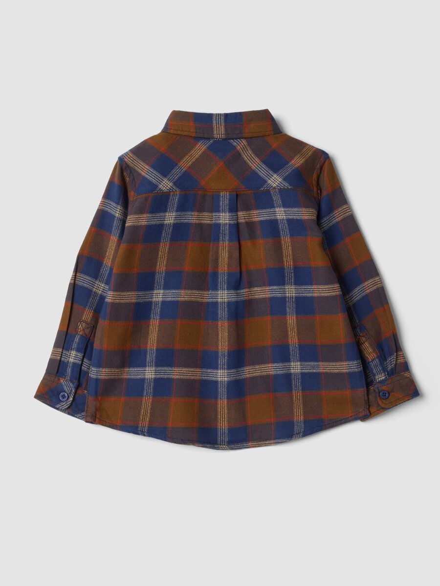 Camicia blu a quadri in puro cotone_1