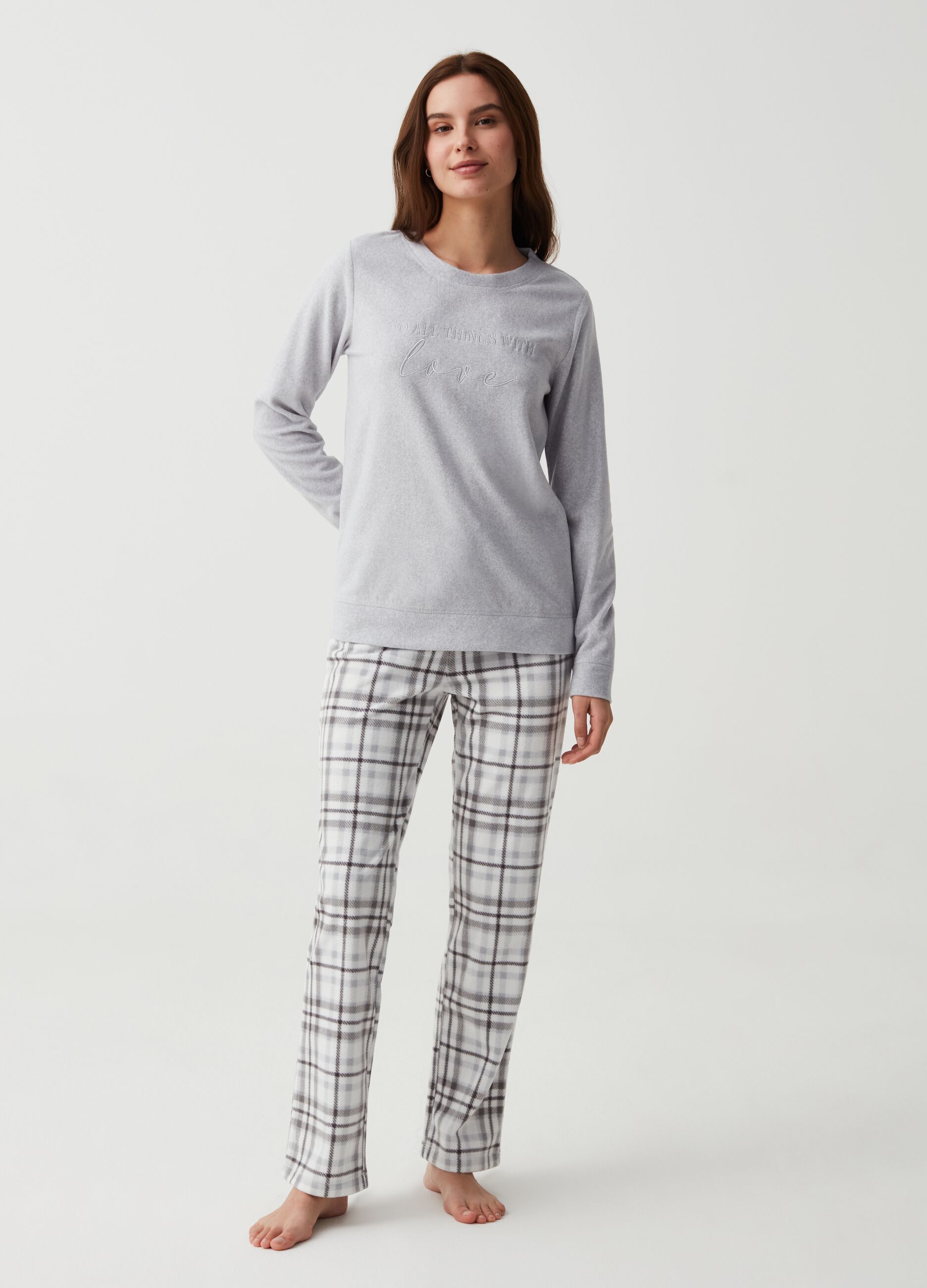 Pyjama bottoms in fleece with tartan pattern