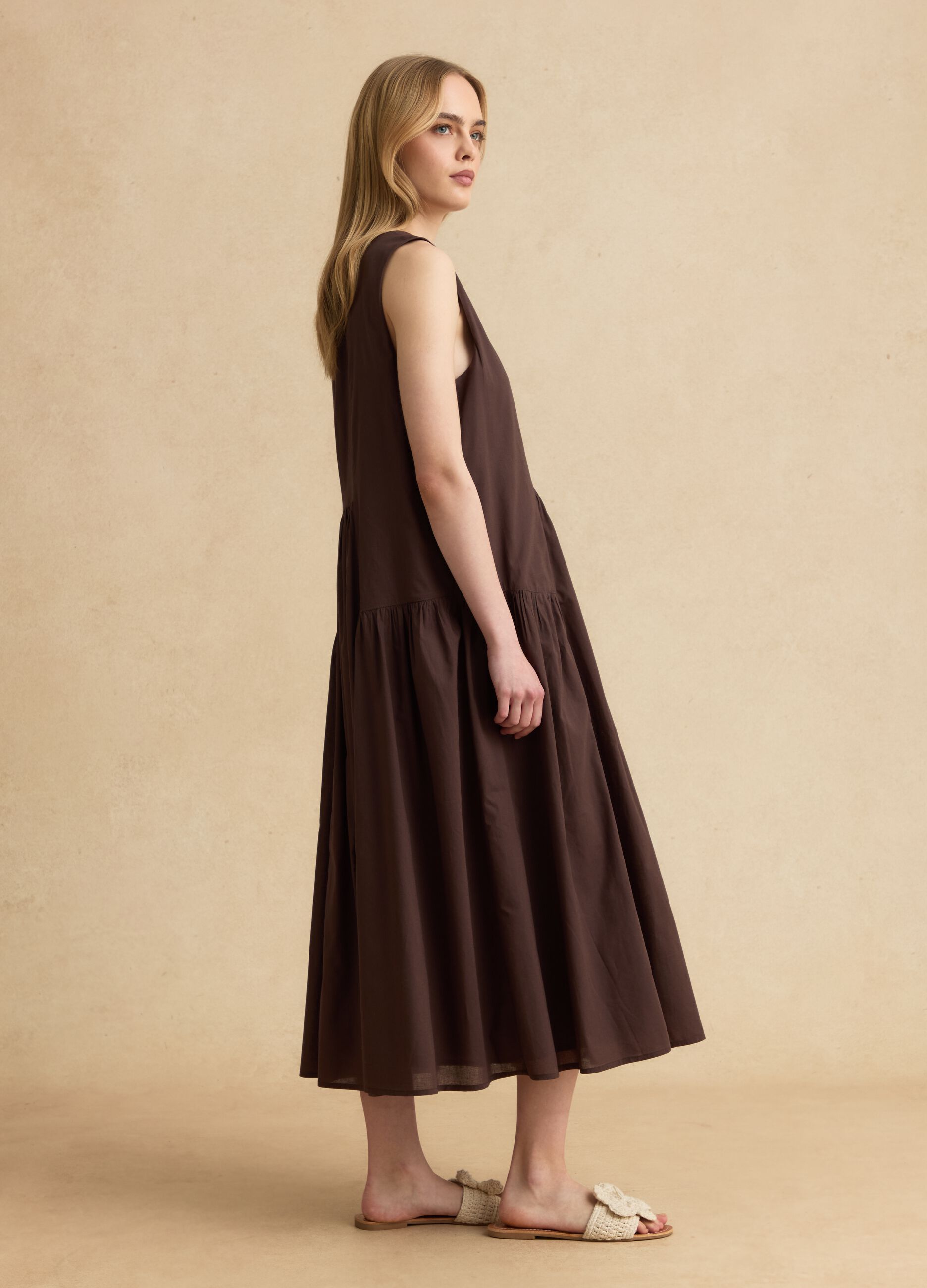 Brown pure cotton midi dress
