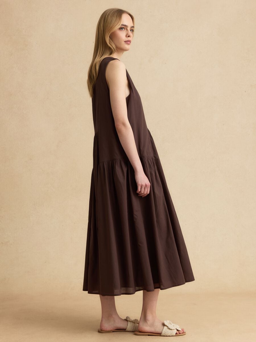 Vestido midi castanho em algod&atilde;o puro_1