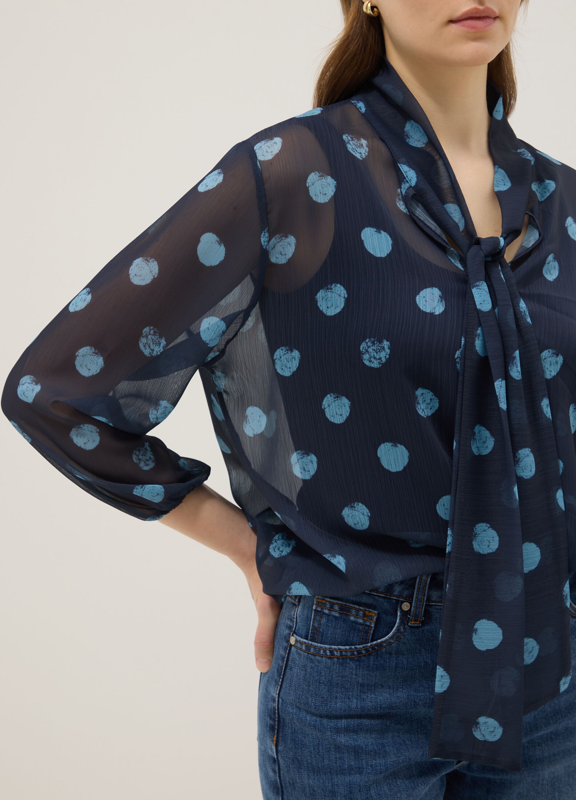 Blusa Multicolor de Manga Comprida com Bolinhas, Regular Fit