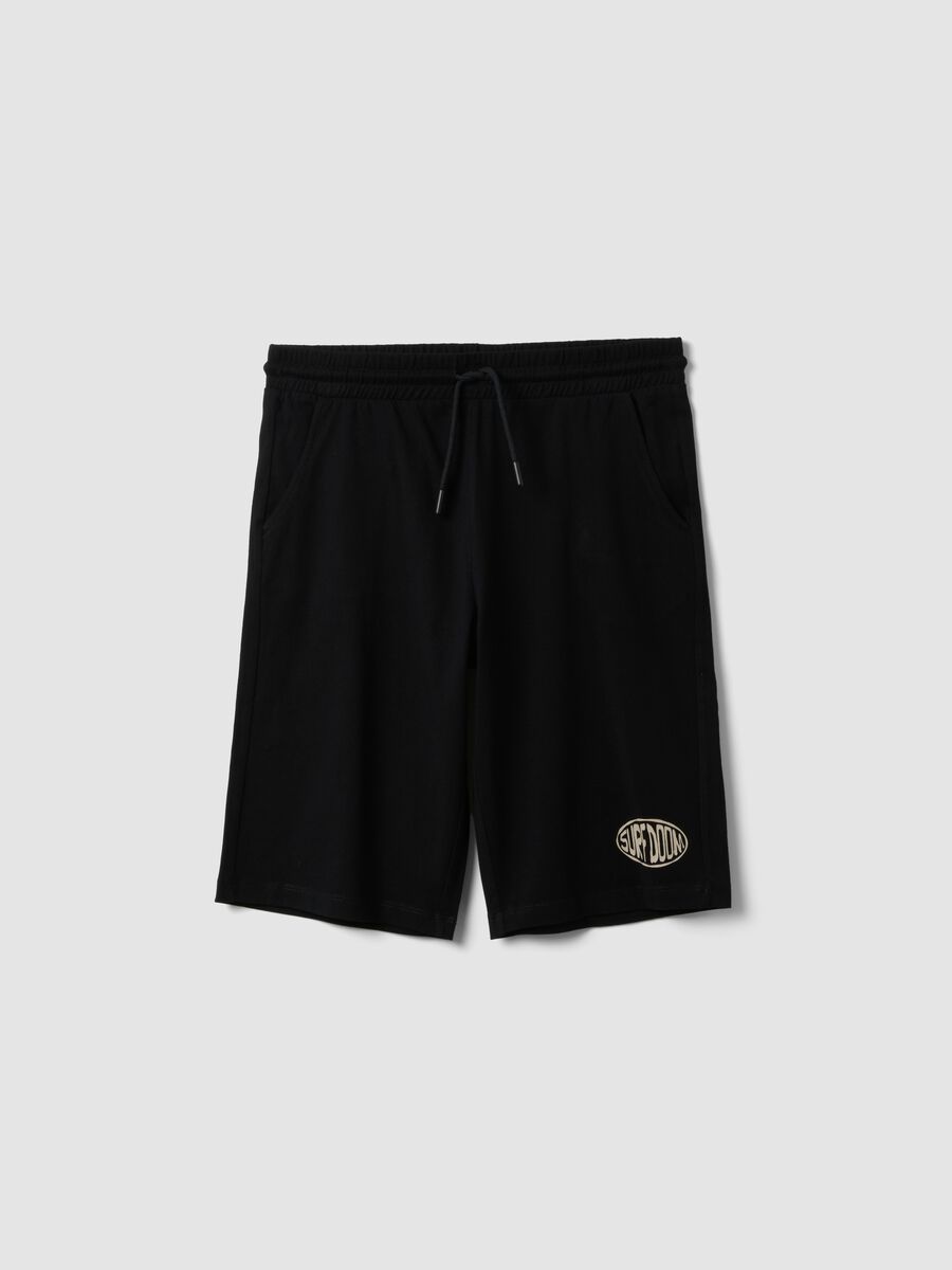 Black organic cotton Bermuda shorts with elasticated waist_0