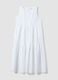 White sleeveless pure cotton tiered dress, regular fit_4