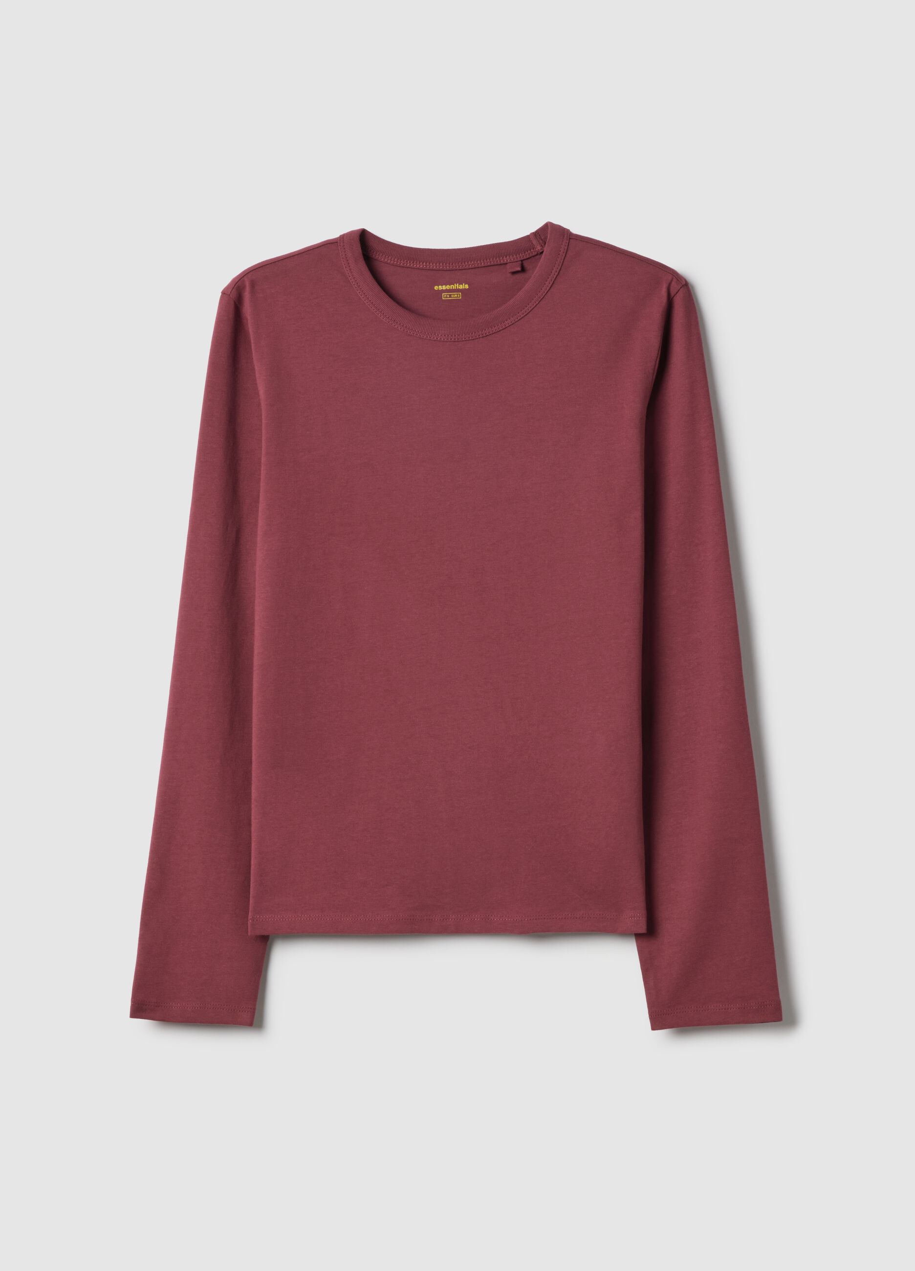 Long sleeve red T-shirt in pure cotton with regular fit