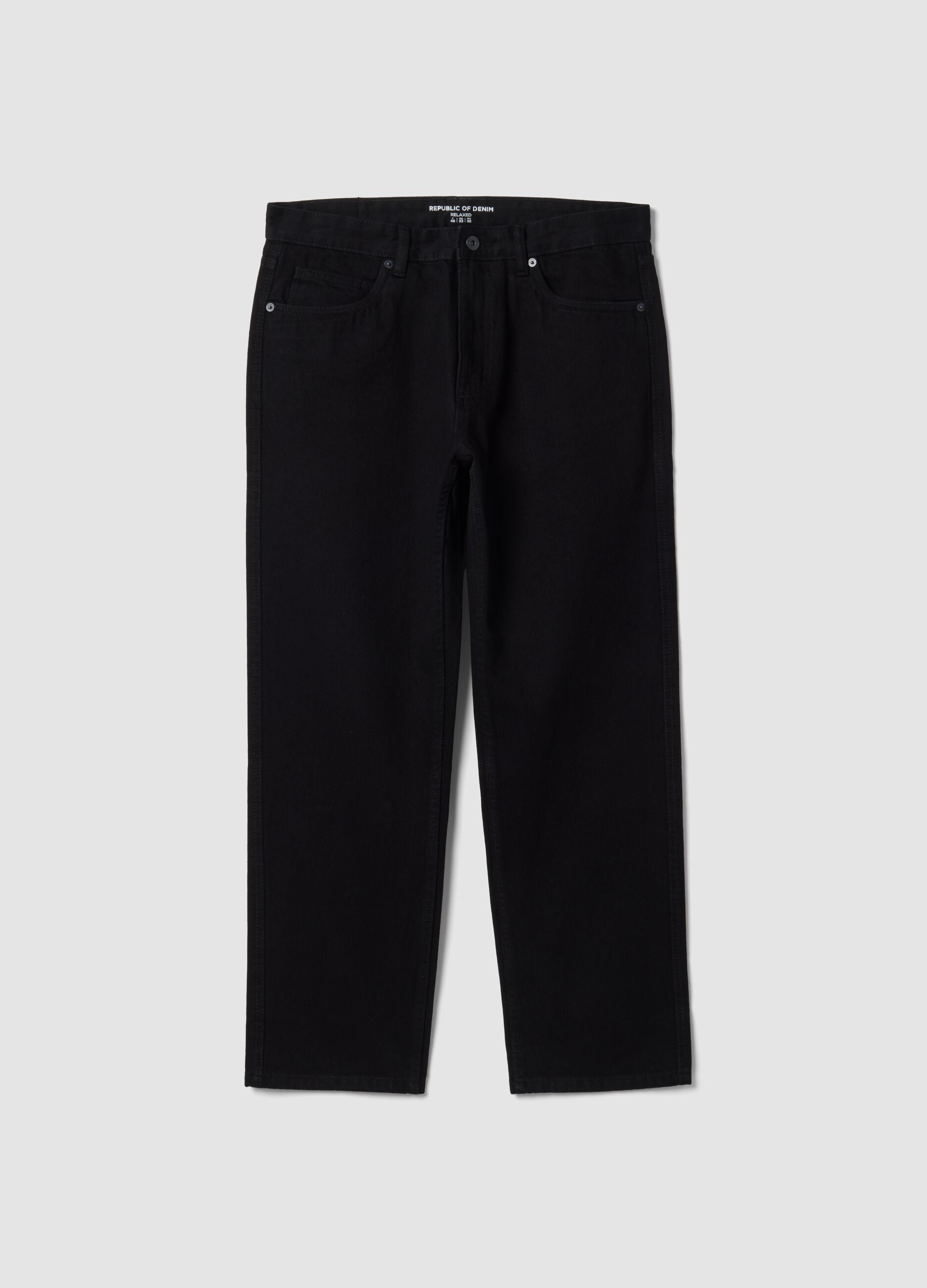 Black pure cotton denim jeans, relaxed fit
