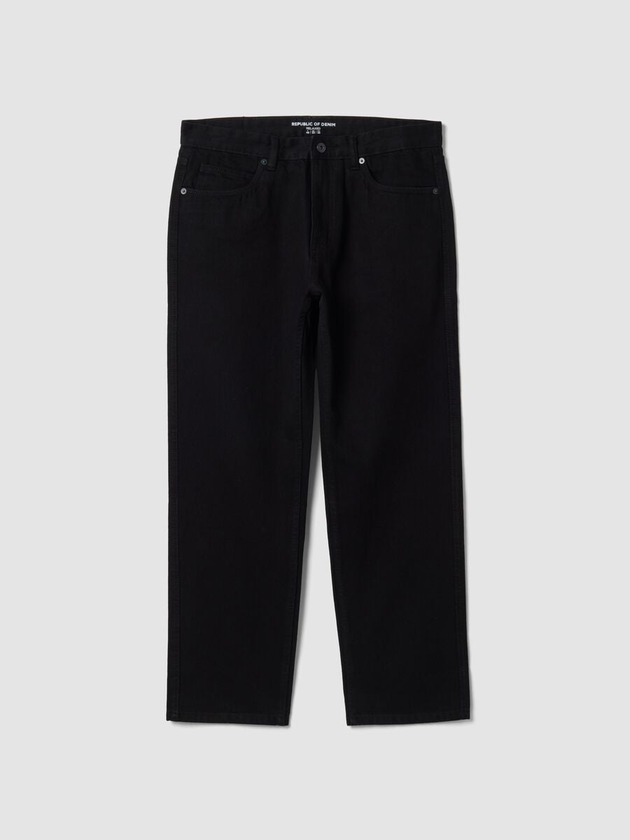 Schwarze Denim-Jeans aus reiner Baumwolle, Relaxed Fit_4