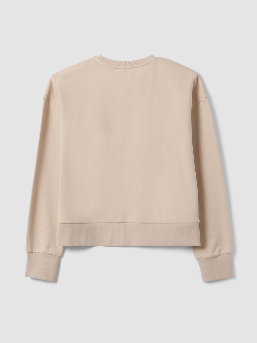 Beige cotton-blend crew-neck sweatshirt with teddy print_1